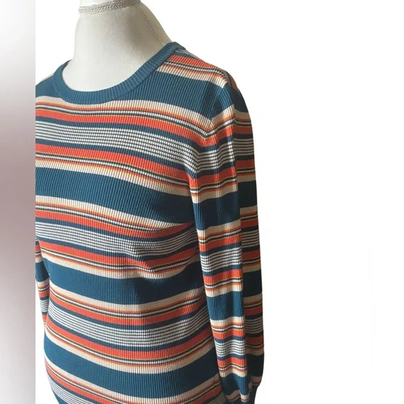 Falls Creek Teal and Orange Striped Sweater Size L - Picture 3 of 10